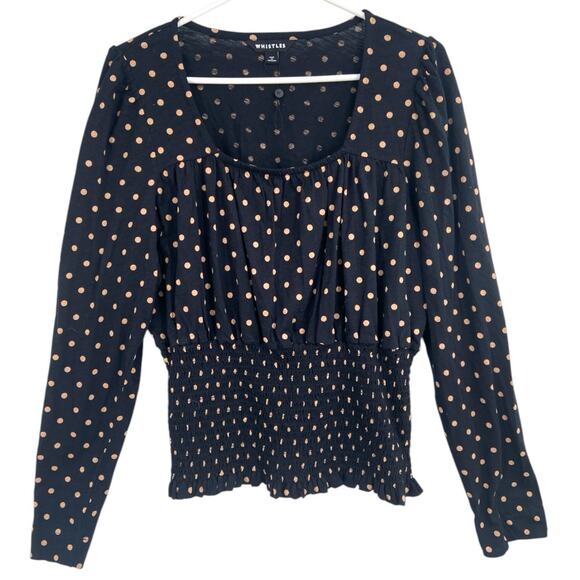 NWOT‎ Whistles Black Spot Square Neck Shirred Top Large - Picture 2 of 7